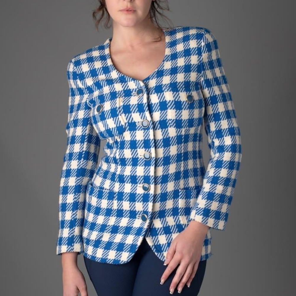 Blue and White Checkered Women's Jacket